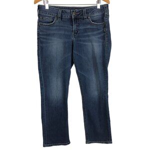 Silver Jeans Co. Elyse Capri W30/L22.5 Mid-Rise Slim Fit Distressed Blue Jeans